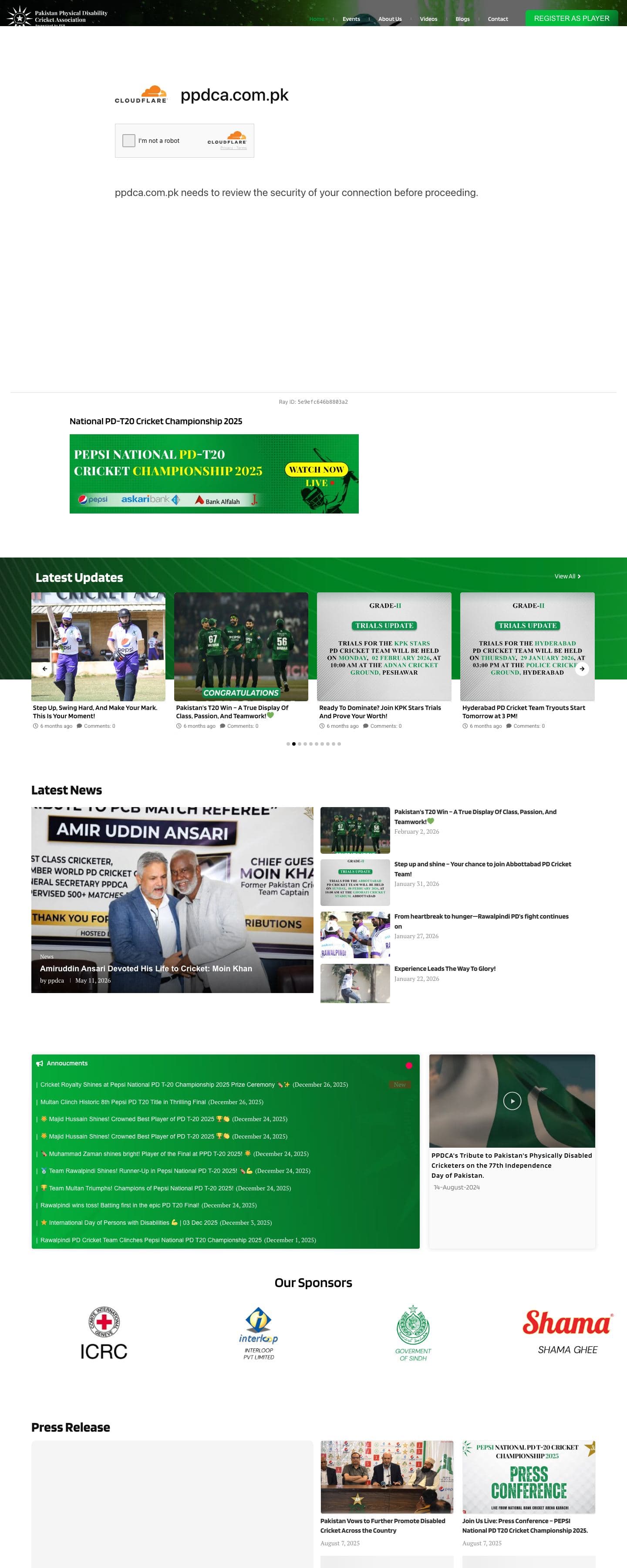 The ppdca.com.pk homepage
